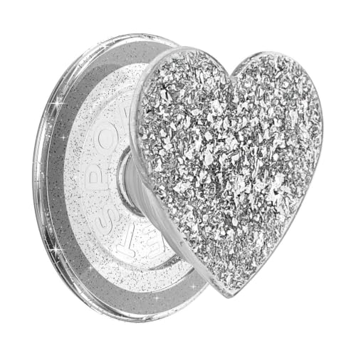 PopSockets Phone Grip for MagSafe, Magnetic Holder- Silver Sizzle - color: Confetti Heart Silver, style: MagSafe