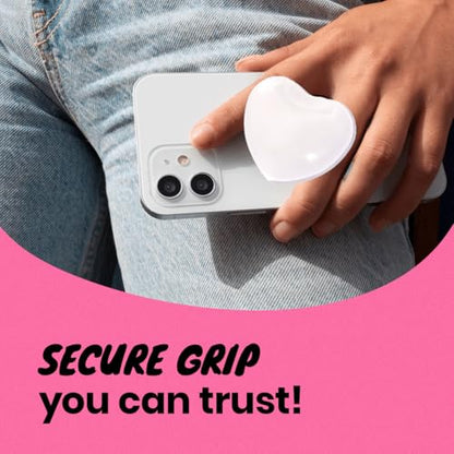 OnTheGrip Cute Glass Heart Design Collapsible Expandible Mobile Phone Grip Stand Holder for Smartphone Tablet Cell Phone Accessory (White)