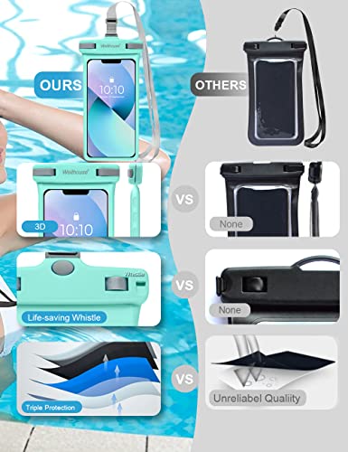 wellhouse Waterproof Phone Pouch, Waterproof Phone Case for iPhone17 16 15 14 13 Pro Max XS Samsung, IPX8 3D Cellphone Dry Bag Beach Essentials (2 Pack - Green & White7.0, 7 inch) - color: 2 Pack - Green & White7.0"