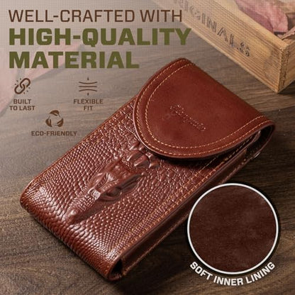Genuine Leather Cell Phone Holster Fit for iPhone 17 Pro Max 16 Pro Max 15 Pro Max 14 Plus 13 Pro Max Samsung Galaxy S25+ S24+ S23+ A15 A54 Belt Holder Phone Pouch Case with Belt Clip (Red) - color: Red