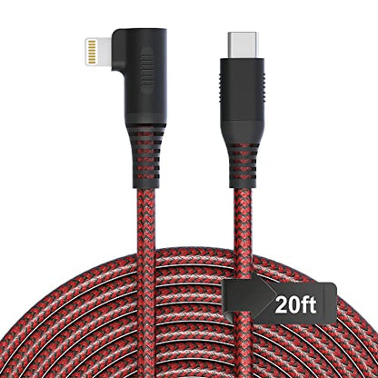 Long USB-C Lightning Cable 20ft MFi Right Angle Lightning Cable 2.4A Fast - Heavy Duty iPhone Charger Cord for Pad/Air Pods/iPhone14 13 12 11