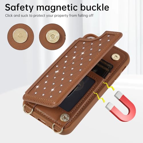 for iPhone 7/8/SE 2022/SE 2020 Wallet Case with Card Holder Slots and Strap, RFID Blocking Magnetic Flip Folio Cover, Crossbody Purse Protection Case with Kickstand,Brown Diamond - color: Brown Diamond, size: iPhone 7/8/SE 2022/SE 2020(6.6")