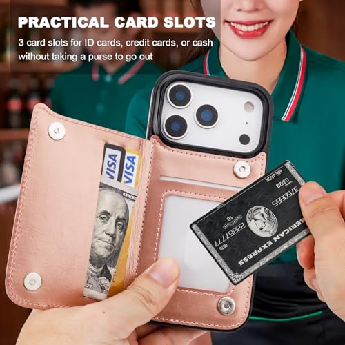 ONETOP for iPhone 18/17 Pro Wallet Case with Credit Card Holder,Rosegold - color: Rose Gold