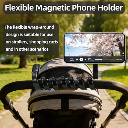 Magnetic Flexible Gooseneck Phone Holder, 35-Inch Portable Long Arm Phone Mount, Compatible with MagSafe, for Gym Treadmill, Spin Bike, Stroller, Shopping Cart, Wheelchair, Desk & Chair and More