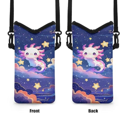 Cartoon Axolotl Print Crossbody Shoulder Neoprene Bag, Phone Holder Crossbody Bag with Adjustable Buckle, Fits Apple and Android, Use for Walking, Hiking & Biking - color: Cartoon Axolotl Print