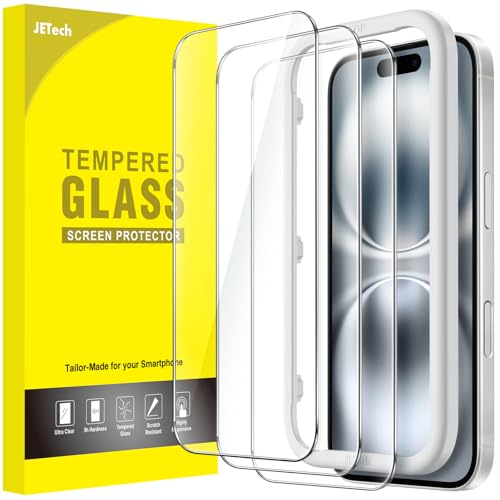 JETech Screen Protector for iPhone 16, 3-Pack | 9H Tempered Glass, HD Clear, Anti-Scratch Protection, Easy Installation Tool - size: iPhone 16