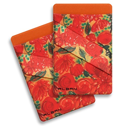 Alban Credit Card Holder Stick on Cell Phone Wallet RFID Blocking Pack of 2 - color: Orange Floral
