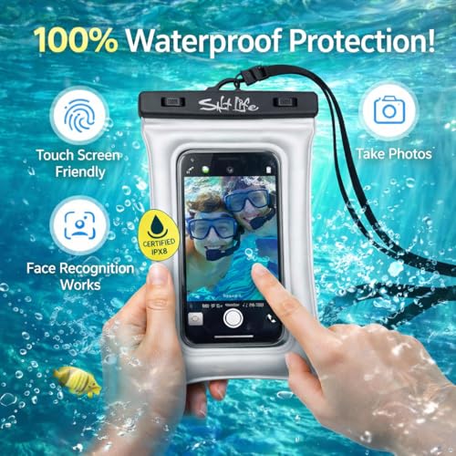 Salt Life Floating Waterproof Phone Case– IPX8 100% Waterproof Phone Case that Floats in Water, Universal Phone Dry Bag with Touchscreen Clear Window, Secure Seal Closure & Lanyard (Pink) - color: Pink