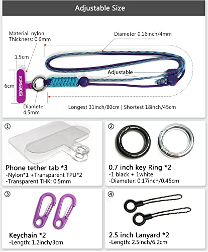 Phone Lanyard Crossbody, Anti Theft Phone Strap Adjustable Neck - color: Purple Blue