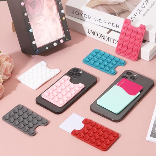 uxcell 2 Pack Suction Phone Card Holder, Silicone Suction Cup Phone Grip Card Holder Mount with Card Slot for Cellphone, Rose Red - color: Rose Red
