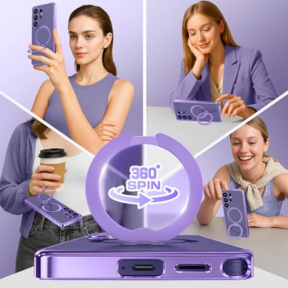 GolbinBox Magnetic for Samsung Galaxy S26 Ultra Case with 360° Spin Stand | [Compatible with MagSafe][Military Drop Protection] Shockproof Galaxy S26 Ultra Phone Cover with Kickstand,Light Purple/Clear - color: Light Purple/Clear