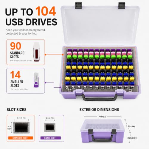 FULLCASE USB Flash Drive Case for SanDisk,for Samsung,for PNY,104-Slot - color: Purple
