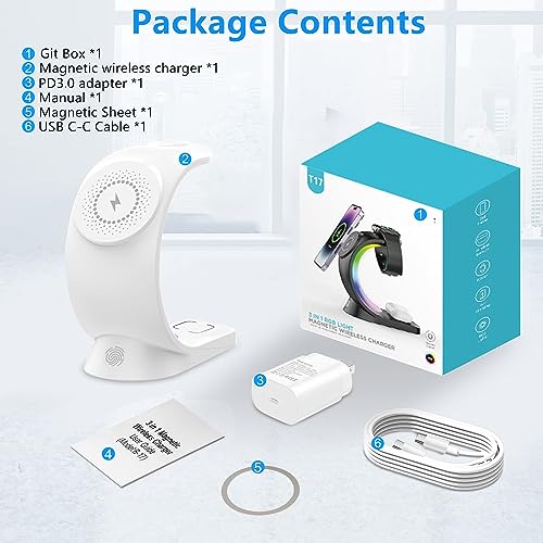 Mag-Safe 3 in 1 Wireless Charging Station, 15W Magnetic Wireless Charger - color: White