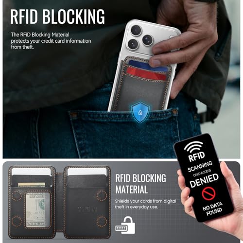 for Magsafe Wallet Magnetic RFID Blocking Card Holders, Black | Strong Magnet Phone Wallet , Compatible with Magsafe Phones and Cases, for iPhone 17/16/15/14/13/12/Pro/Max/Plus Series - color: Black