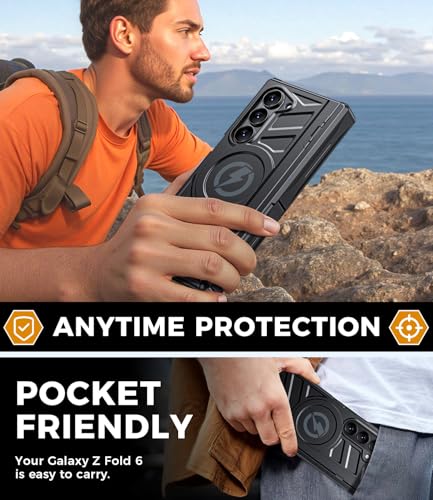 Magnetic for Galaxy Z-Fold-6 Case: Heavy Duty Armor Phone Case [Compatible with MagSafe][Hinge Protection][Dual Kickstand] Shockproof TPU+PC Cover for zfold 6 5G 2024 Black - color: Black