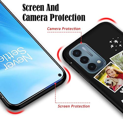 Custom Case for OnePlus Nord N200 5G Photos Collage - Personalize Name Text Date Image Initials Codes N 200 5 G Mobile Tele Smart Phone Cover Protective Durable Slim Soft Silicone Black - color: Black 09 - Heart Star Snow, 4 Photos Text
