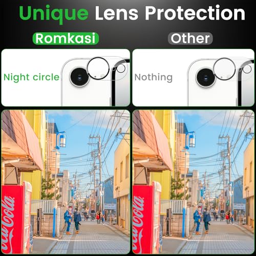 Romkasi 3 Pack Privacy Screen Protector for iPhone 16e 6.1 Inch with 3 Pack Camera Lens Protector, Anti Spy Tempered Glass Film, Anti-Scratch, Touch Sensitive, Case Friendly - color: iPhone 16e