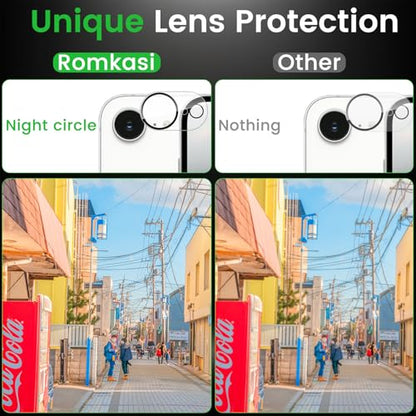 Romkasi 3 Pack Privacy Screen Protector for iPhone 16e 6.1 Inch with 3 Pack Camera Lens Protector, Anti Spy Tempered Glass Film, Anti-Scratch, Touch Sensitive, Case Friendly - color: iPhone 16e