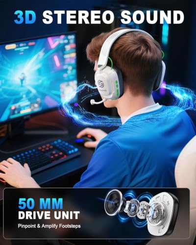 Wireless Gaming Headset for PS5 PS4 PC Switch Mac, 100H Playtime - color: Lunar White