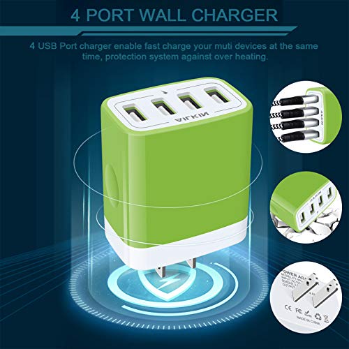 USB Charger Cube, Wall Charger Plug, AILKIN 4.8A 4-Muti Port USB Adapter - color: Green