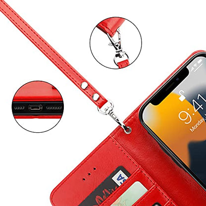 Bocasal Detachable Wallet Case Card Holder for iPhone 13 Pro Max Red | RFID Blocking Kickstand Card Slots Holder PU Leather Magnetic Shockproof Wrist Strap Removable Flip Protective Cover 6.7 inch - color: Red