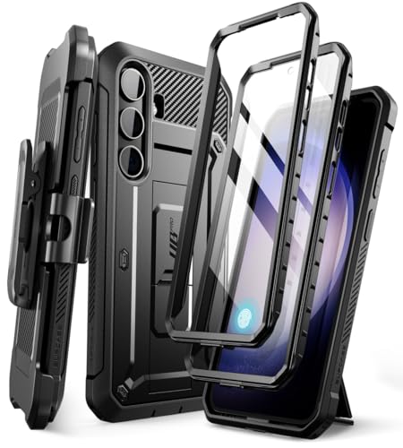 SUPCASE for Samsung Galaxy S24 Case with Stand [2 Front Frames] [Built-in Screen Protector & Belt-Clip] [Military-Grade Protection] Heavy Duty Rugged Kickstand Phone Case for Galaxy S24 6.2", Black | 2x Front Frame, Invisible Kickstand, Belt Clip Holster,