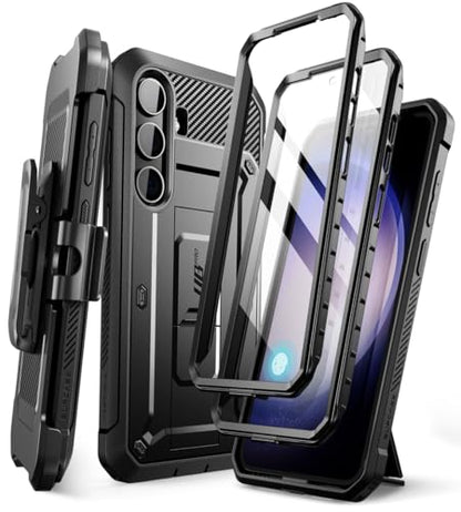 SUPCASE for Samsung Galaxy S24 Case with Stand [2 Front Frames] [Built-in Screen Protector & Belt-Clip] [Military-Grade Protection] Heavy Duty Rugged Kickstand Phone Case for Galaxy S24 6.2", Black | 2x Front Frame, Invisible Kickstand, Belt Clip Holster,