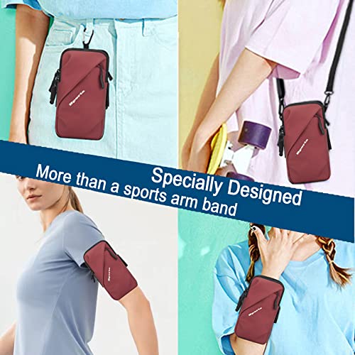 Prime Comfort Cell Phone Holder, Small Crossbody Shoulder Holsters Bag with Arm Band, Fits iPhone and Android, Use for Running, Walking, Hiking & Biking (6.7 Inches, Red) - color: RED