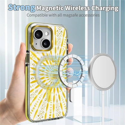VisEnt Clear Case for iPhone 14, Magnetic Phone Case, Transparent Slim Cover, Military Grade Protection, Shockproof, Anti-Yellowing, Scratch Resistant, Folk Gold Sun - color: Folk Gold Sun, size: Iphone 14