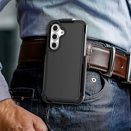 Encased Rugged Belt Case for Samsung Galaxy S25, Protective [Heavy Duty] Dual-Layer Shockproof Cover with Rotating Belt Clip Holster (Compatible with MagSafe), Black (S25) - size: S25