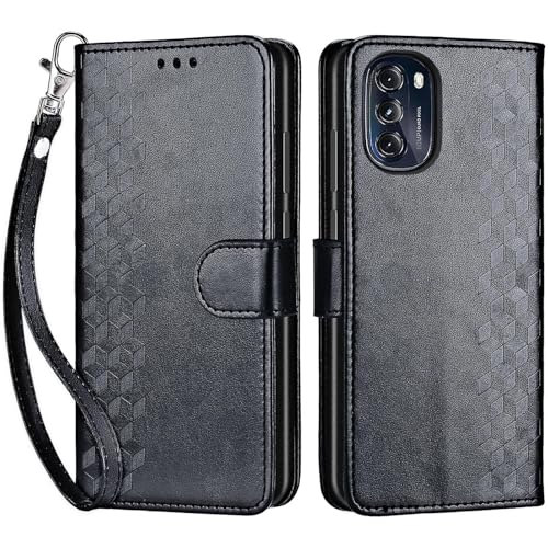 for Motorola Moto G 5G 2022 Wallet case, Black-Cube | 3 Card Holders, Kickstand, Shockproof TPU Shell, PU Leather, Magnetic Closure, Protective Flip Folio Cover, Women - color: 4