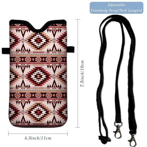 Neoprene Cell Phone Pouch 7.5 X 4.3 in Cloth Mobile Protection Case Bag with Crossbody Strap Neck Lanyard Cell Phone Case Bronze Aztec Style - color: Bronze Aztec Style