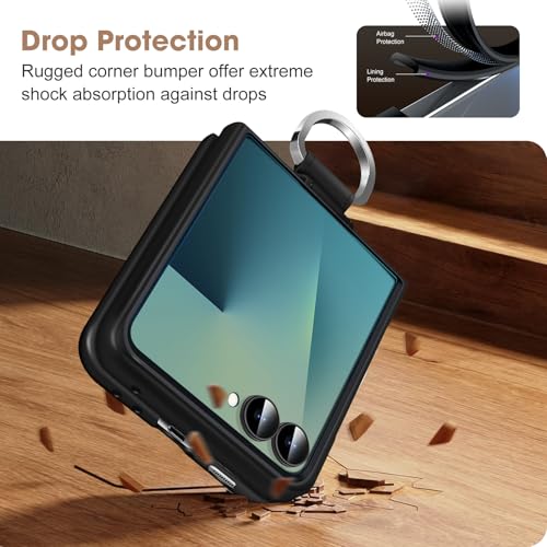 Z Flip 7 Case for Samsung Galaxy Z Flip7 5G, Ring Case for Women Silky Touch Slim Hard PC Matte Back Cover Ultra Thin Z Flip 7 Phone Case Anti-Scratch Protective Cases for Samsung Z Flip 7 5G (Black) - color: Black
