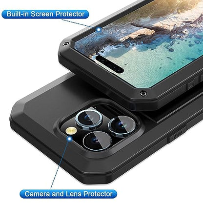 for iPhone 14 Case, 360 Full Body Protective Cover Heavy Duty Shockproof Tough Armour Aluminum Metal Case with Silicone Built-in Screen Protector for Apple iPhone 14 6.1 Inch - Black - color: Black