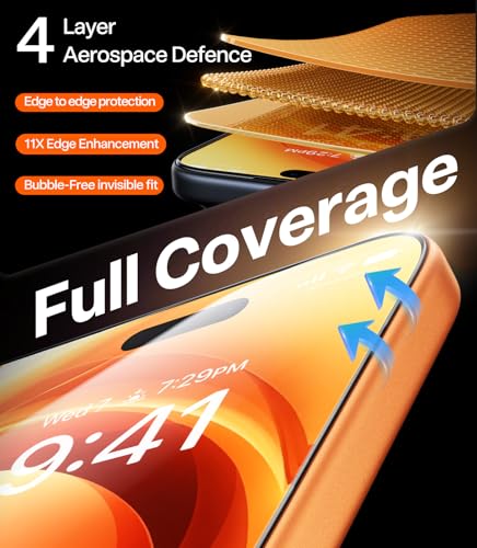 TORRAS Unbreakable for iPhone 17 Pro Screen Protector, 9H+ Military-Grade,12 FT Shatterproof, Aerospace Tempered Glass 2 Pack - Full Coverage, Anti-Scratch, Bubble-Free, Easy Installation,6.3 inch - size: iPhone 17 Pro (6.3 inches)