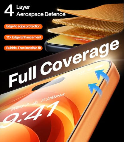 TORRAS Unbreakable for iPhone 17 Pro Screen Protector, 9H+ Military-Grade,12 FT Shatterproof, Aerospace Tempered Glass 2 Pack - Full Coverage, Anti-Scratch, Bubble-Free, Easy Installation,6.3 inch - size: iPhone 17 Pro (6.3 inches)