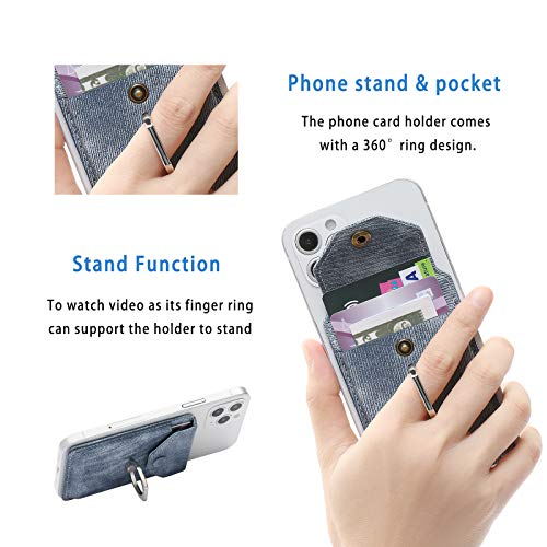 Self Adhesive Phone Card Wallet with Ring Stand Flip Cover, Denim Blue - color: Denim Blue