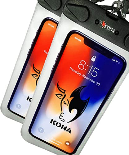 Kona Submariner Floating Waterproof Case - Universal Phone Pouch Compatible for iPhone 14 13 12 Pro Max XS Plus Samsung Galaxy S22 Cell Phones Up to 7.5", IPX8 Cellphone Dry Bag for Vacations - 2 Pack - color: Floating 2 Pack