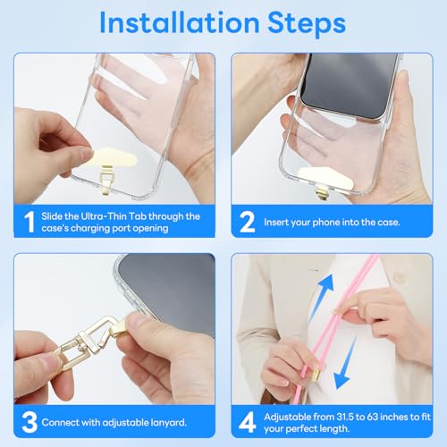 Adjustable Anti-Theft Phone Lanyard Neck & Crossbody Strap with 0.2mm Metal Tab & Comfort-Fit 8mm Rope (Light Pink) - color: Light Pink