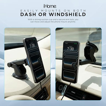 iHome Car Mount, Dashboard/Windshield/Vent Mount, Swivel Neck, Silicone Grip, Adjustable Mount Arm with Suction Cup Base (Magnetic Charging Car Mount) - style: Magnetic Charging Car Mount