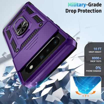 Vinve for Google Pixel 6 Pro Case with Slide Lens Cover, Military Grade Drop Protection, Magnetic Rotated Ring Holder Kickstand Phone Case (Deep Purple) - color: Deep Purple