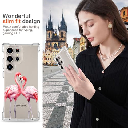 Hungo Galaxy S24 Ultra Case for Women Clear Design Cute,Girly Girls Case Compatible with Samsung Galaxy S24 Ultra Pink Couple Flamingos in Love Heart Animal - color: Flamingos in Love