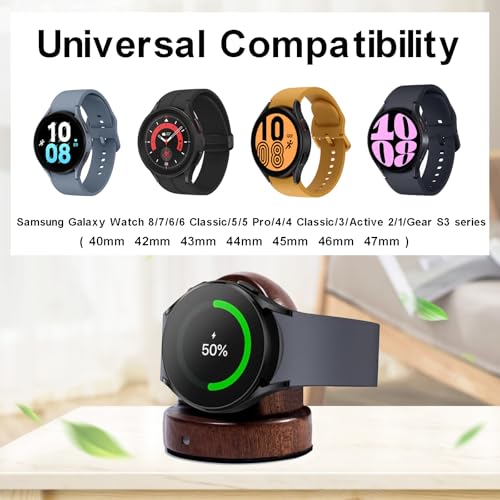 Wood Watch Charger Compatible with Samsung Galaxy Watch 8/7/6/6 Classic/ 5/5 Pro/4/4 Classic/3/Active 2 Charger Stand,Wireless Smart Watch Charger Magnetic for Samsung Watch,Gift for Men Women