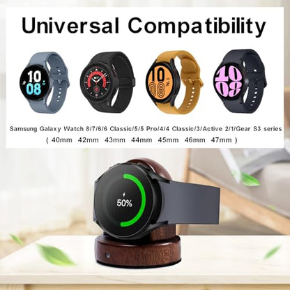 Wood Watch Charger Compatible with Samsung Galaxy Watch 8/7/6/6 Classic/ 5/5 Pro/4/4 Classic/3/Active 2 Charger Stand,Wireless Smart Watch Charger Magnetic for Samsung Watch,Gift for Men Women