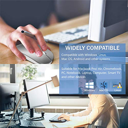 Bluetooth Wireless Mouse for MacBook Air Mac Pro Laptop Computer iPad Pad PC Laser Optical Rechargeable Mini Slim Silent Mouse Widely Used Desktop Hp iMac (Gray) - color: Grey