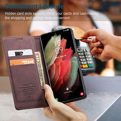 Kowauri Flip Case for Galaxy S21 Ultra - Leather Wallet With Card Slot and Magnetic Closure for Samsung Galaxy S21 Ultra 5G (Wine Red) - color: Wine red