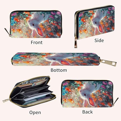 Ladies Wallet,Clutch Purses for Women Wallets Leather Credit Card Holder for Women Wristlet Slim Small Cute with Zipper,Thin RFID Blocking with Wrist Strap,Cute Bunny - color: Cute Bunny