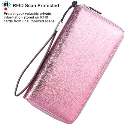 Small Compact Women Wallet RFID Blocking Genuine Leather Bifold Purse with ID Windows - color: 1- Pebbled Rose Gold, size: One Size