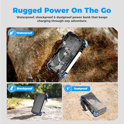 BLAVOR Solar Power Bank 20000mAh, Wireless Charger for Phones & Apple Watch - color: Blue