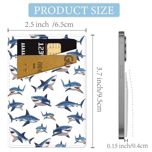CREATCABIN Shark Phone Card Holder Leather Cell Phone Wallet Stick on Adhesive Credit Card Holder Slim Double Pocket Sticker for Back of Phone Case Compatible with Most Phones 3.7 x 2.5 Inch - style: Shark
